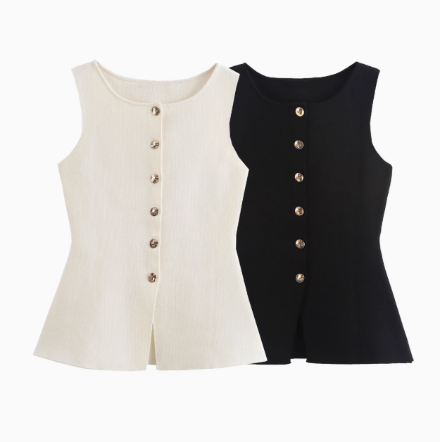 Sabrina | Gold-Breasted Button Vest