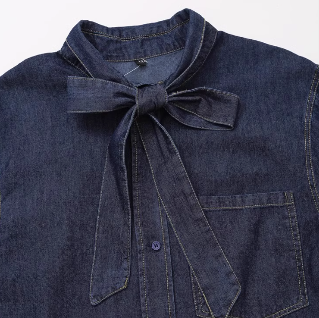 Lucie | Bow-Decorated Denim Shirt