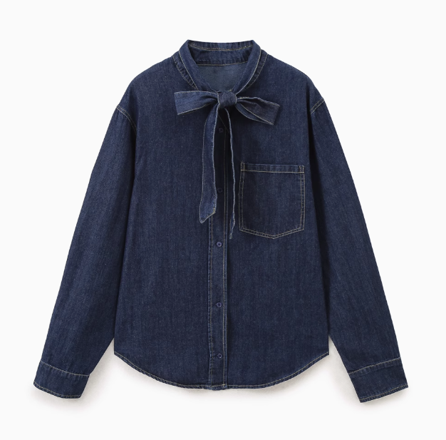 Lucie | Bow-Decorated Denim Shirt