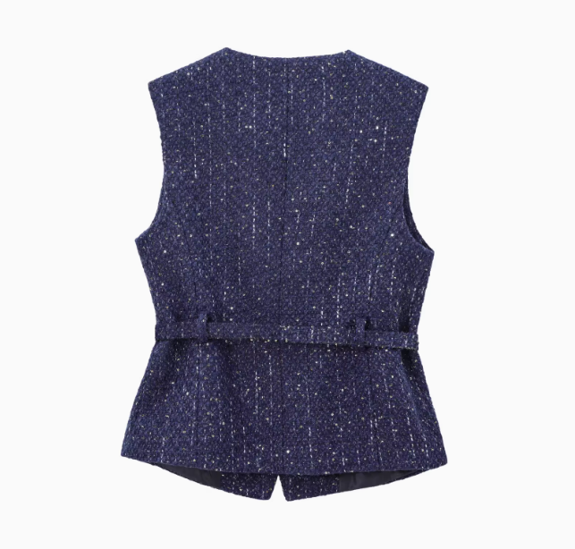 Céleste | Sequin Textured Belted Vest