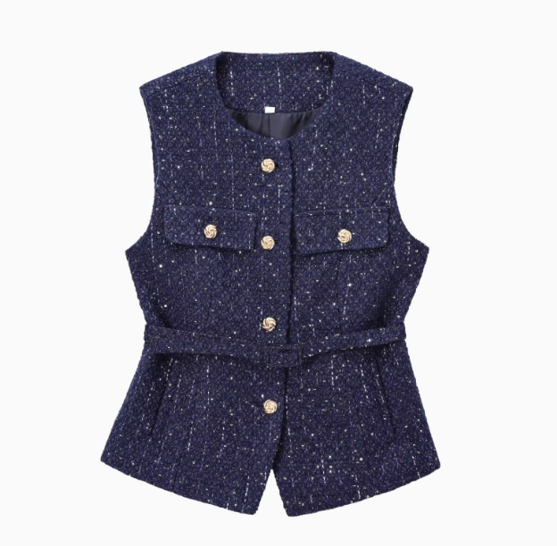 Céleste | Sequin Textured Belted Vest