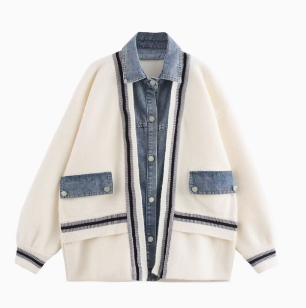 Bellevue | Denim-Stitched Cardigan Jacket