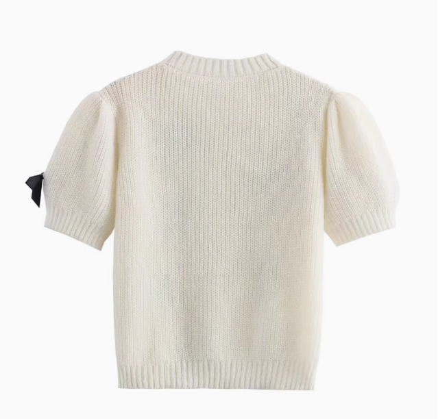 Élise | Bow-Adorned Short-Sleeve Sweater