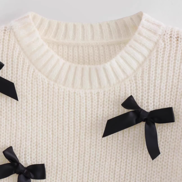 Élise | Bow-Adorned Short-Sleeve Sweater