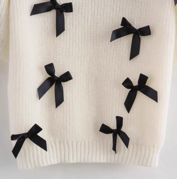 Élise | Bow-Adorned Short-Sleeve Sweater