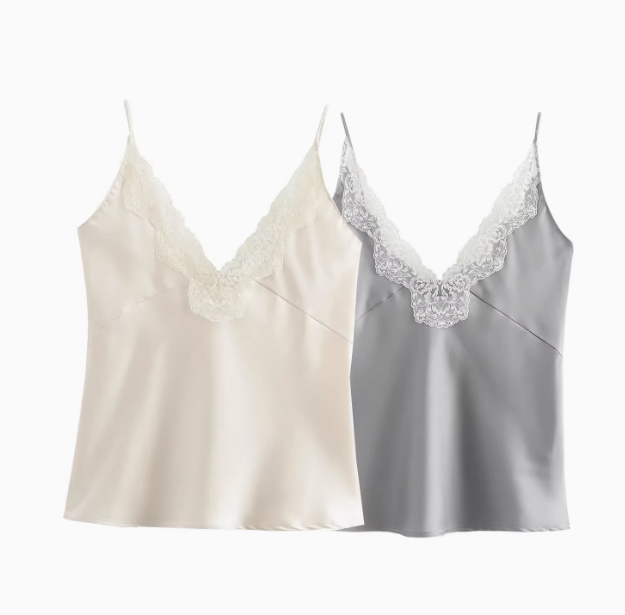 Victoire | Lace-Trimmed Satin Top