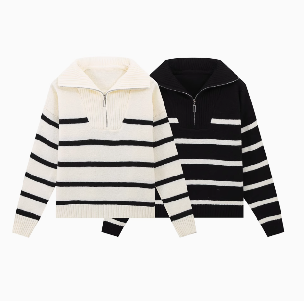 Léonie | Zipper Striped Sweater