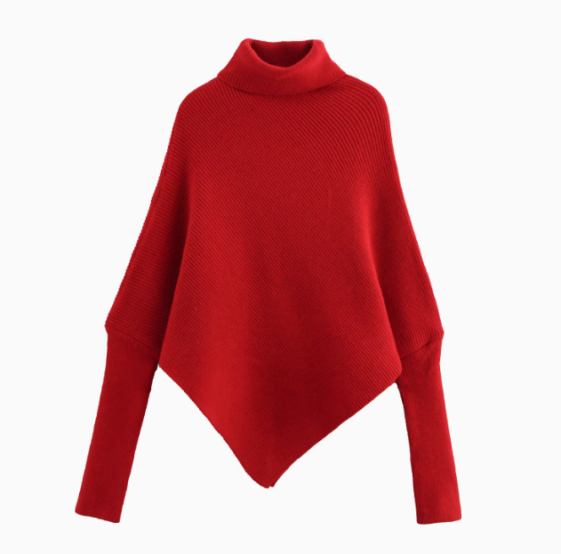 Margaux | High Collar Irregular Hem Sweater