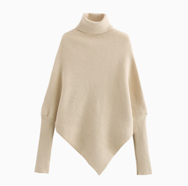 Margaux | High Collar Irregular Hem Sweater