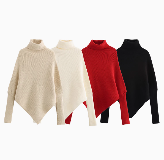 Margaux | High Collar Irregular Hem Sweater