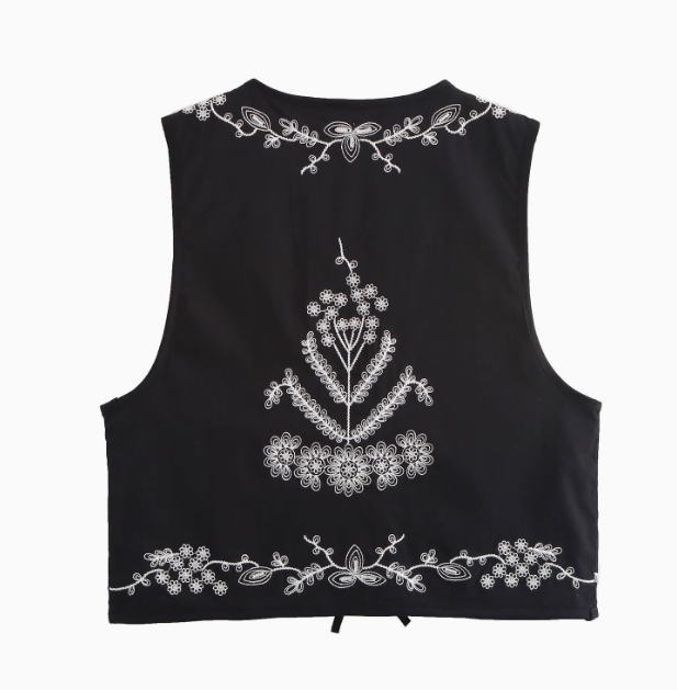 Éloise | Embroidered Sleeveless Retro Vest