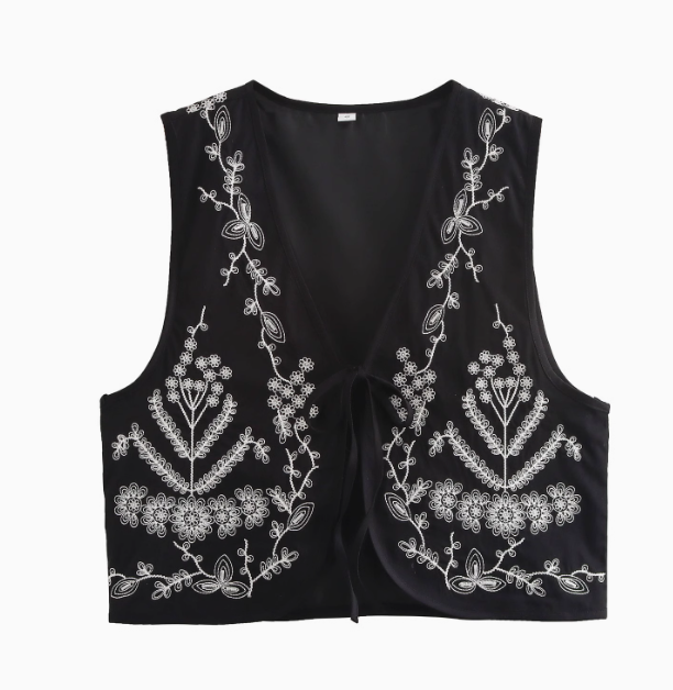 Éloise | Embroidered Sleeveless Retro Vest